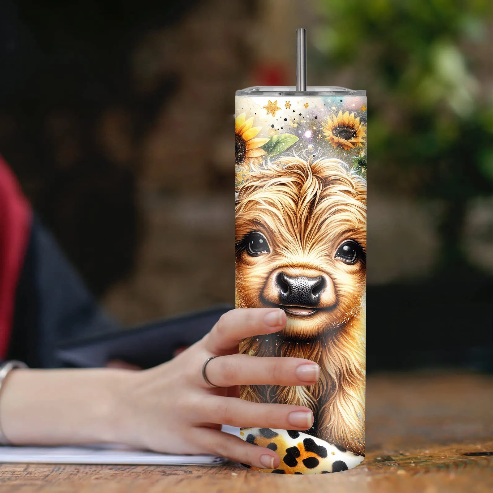20oz Sunflower Cow Insulated Travel Tumbler - Stainless Steel, Leak-Proof Coffee Mug for Hiking & Outdoor Adventures - Perfect Gift for Mom on Mother's Day, Christmas, Valentine's, Thanksgiving