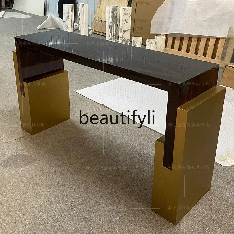 

La Casa Entrance Table Foyer Display Cabinet Metal Base Natural Veneer
