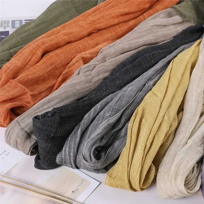 

spring and summer solid color wool cotton linen scarf tassel literary shawl summer print versatile cotton linen scarf