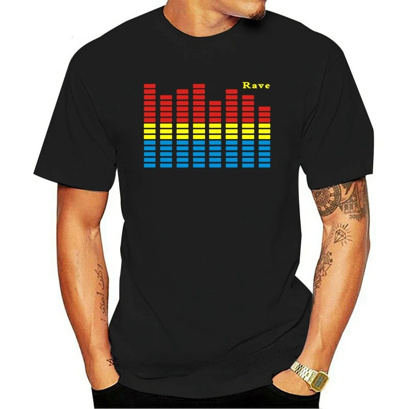 Vintage LED Sound Activated Flash Light Up EL Equalizer T-shirt  Bar DJ Rock Disco Fantastic Hip-hop Graphic Tshirts Camisa Tops