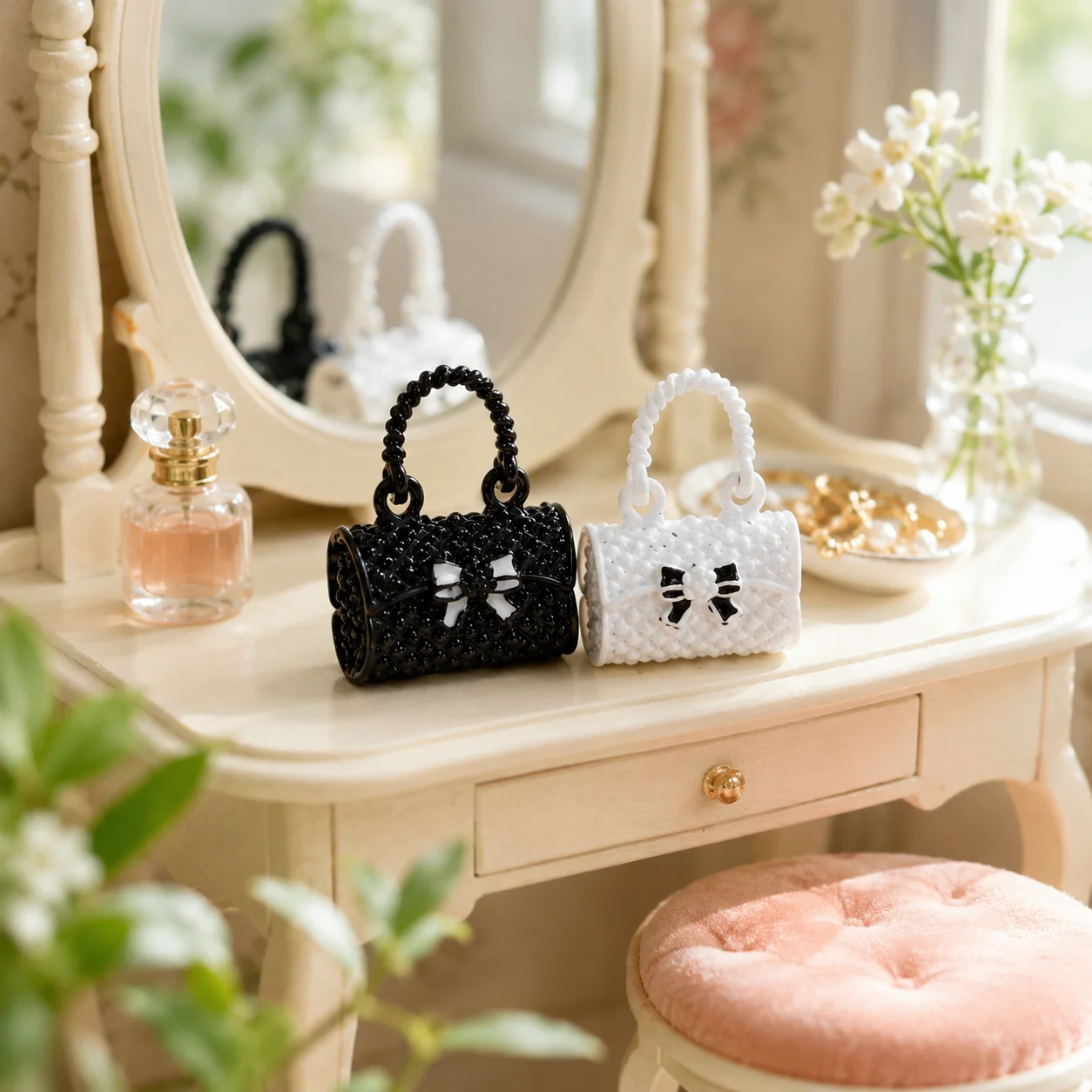 Miniature Butterfly Handbag Aluminum Alloy White Black Fashion Accessory for 1:12 Dollhouse OB11 Doll Scene Jewelry