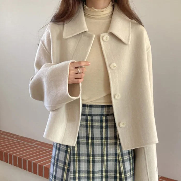 Coreano Sle Inverno New Faion Colletto rovesciato Design unico Bottone singolo ort Ele Cappotto di lana Capispalla da donna