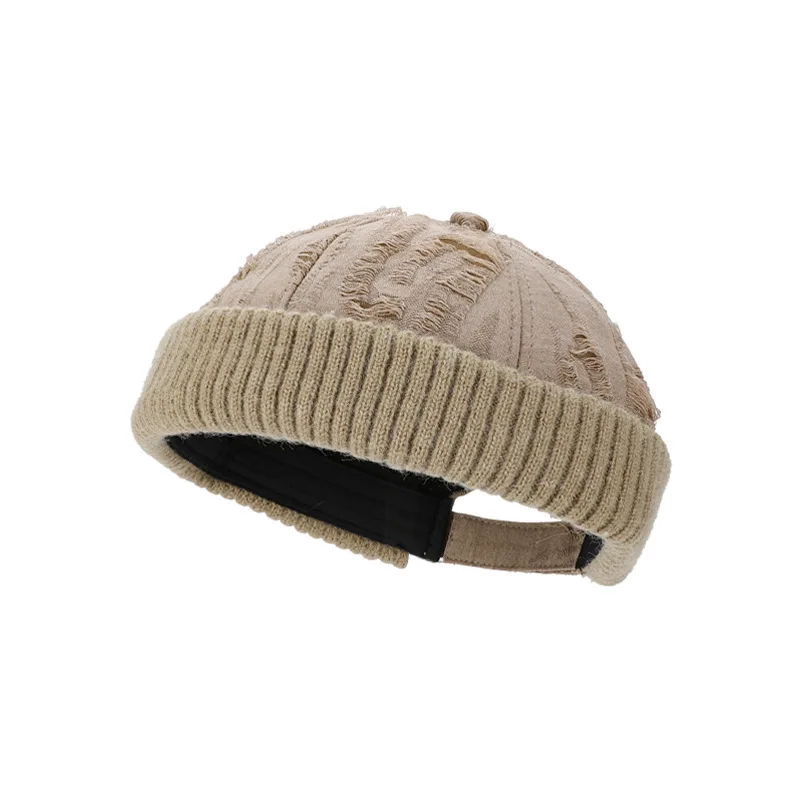 

1pc Unisex Broken Hole Beanie Hat, Solid Color Cuffs Warm Adjustable Worker Sailor Cap for All Seasons,Suitable for Daily Wear