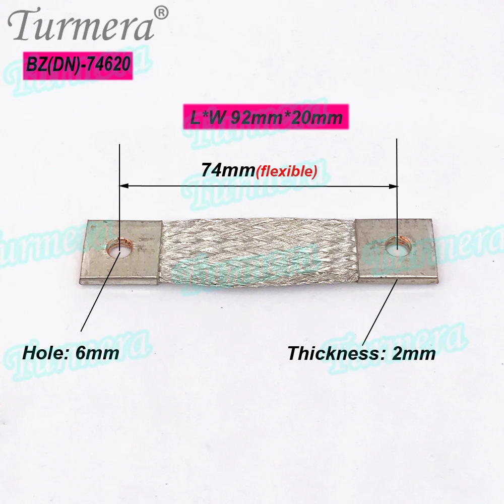 Turmera 12V Busbar Lifepo4 Battery Elastyczne złącze miedziane Otwór na otwór 74mm 2mm 400A Zastosowanie w akumulatorze Lifepo4 280Ah 310Ah 320Ah