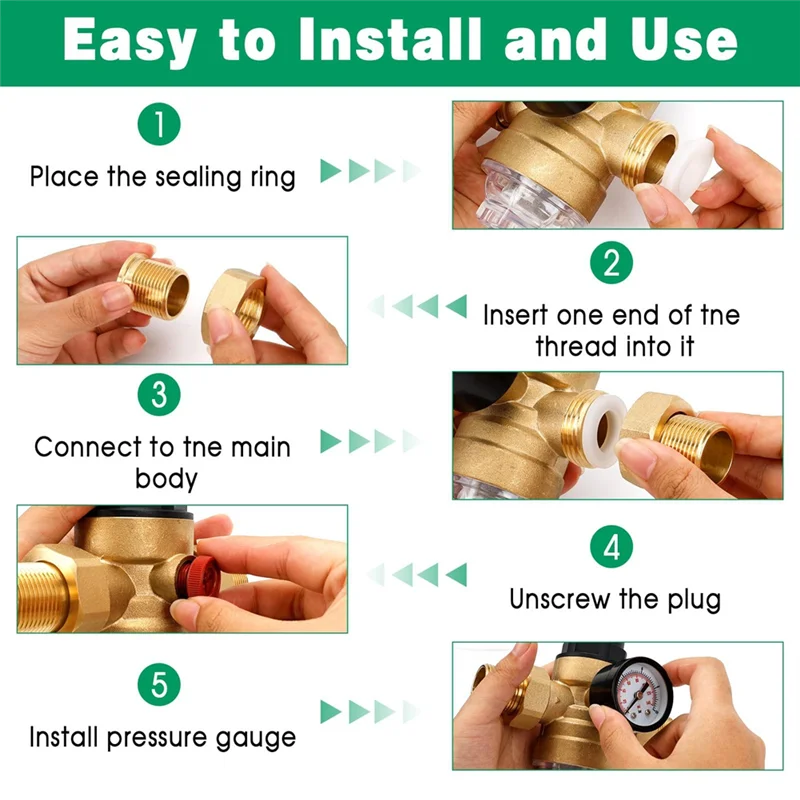 

Латунный регулятор давления 3/4 дюйма, редукционный клапан DN20 с манометром и фильтром, регулируемый для домашнего и промышленного использования