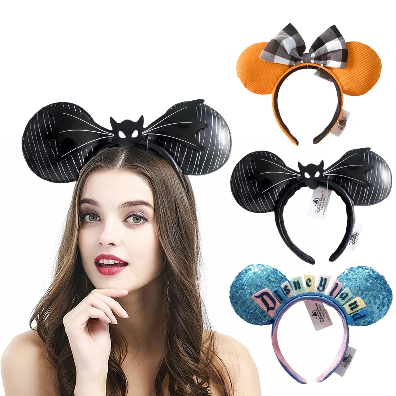 Disney Mickey Mouse Ear Headband New Disneyland Cartoon Bat COSTUME Hairband Cosplay Plush Adult Kids Hair Accessories