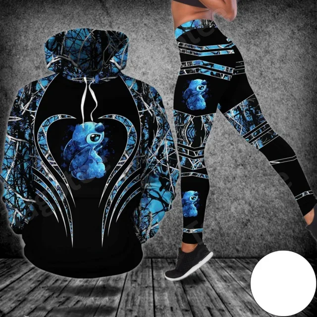 2024 Disney Stitch 3D damska bluza z kapturem legginsy garnitur ścieg joga spodnie dresowe modne strój sportowy Disney strój do jogi