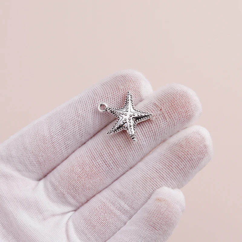 Leslie 8 Stück 25mm Antiksilberfarbene Seestern-Anhänger für Halsketten, Armbänder, Ohrringe, DIY-Schmuckherstellung. – Detail 4
