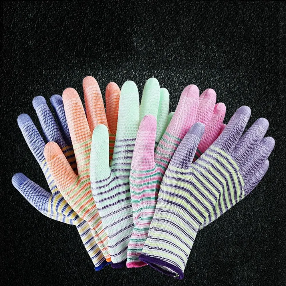 1 Pair Nylon Work Gloves Thorn Proof Non-slip Breathable Industrial Gloves Striped Anti-Static Construction