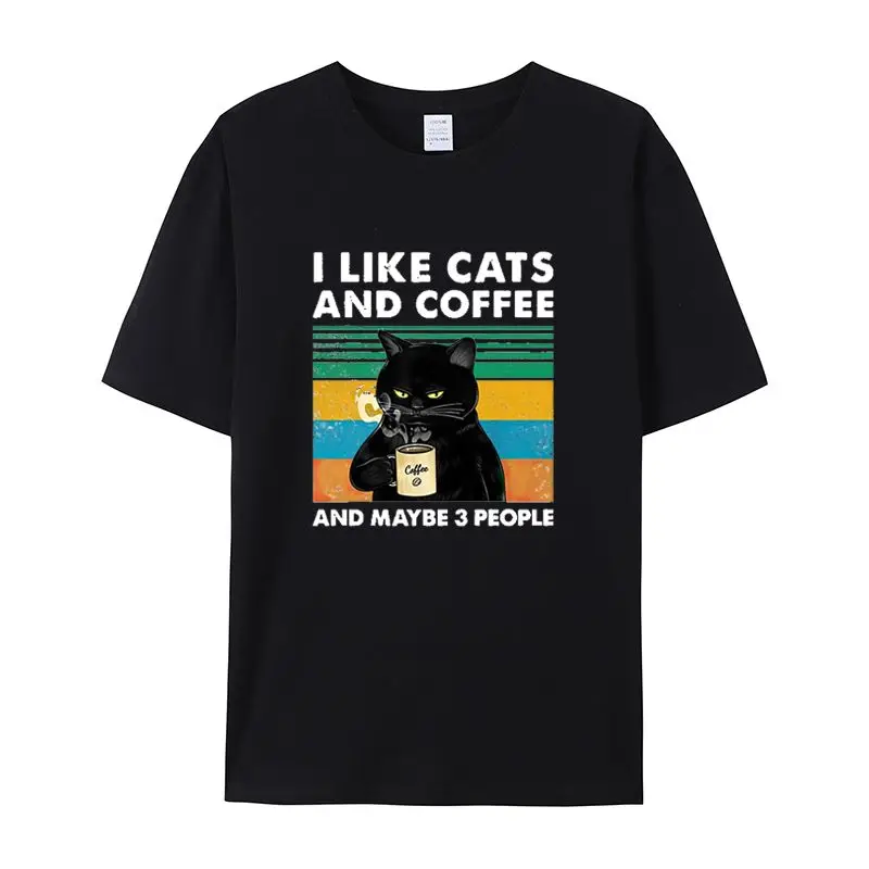2025, Sommer-Modetrend, Rundhals-T-Shirt für Katzen und Kaffee, geeignet für Männer und Frauen, lockere, vielseitige, atmungsaktive Unisex-Oberteile
