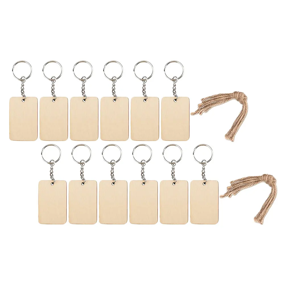 

60pcs Keychain Accessories Mini Rectangular Wood Iron DIY Blank Keyring Pendant Key Chain Decor Jewelry Making