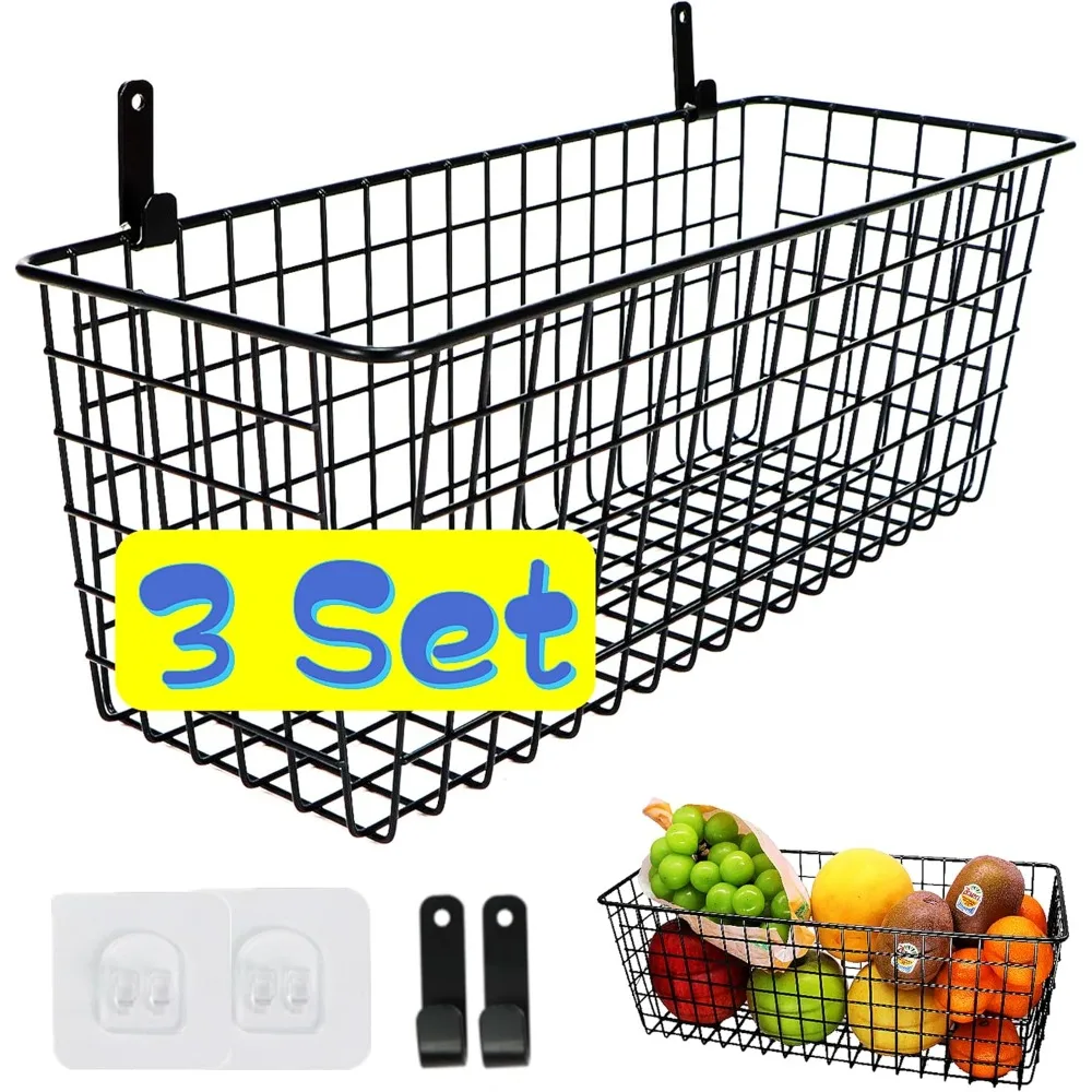 

3 Set [Extra Large] Hanging Wall Baskets ,Wire Basket for Storage Pantry, Farmhouse Food Storage Kitchen Pantry