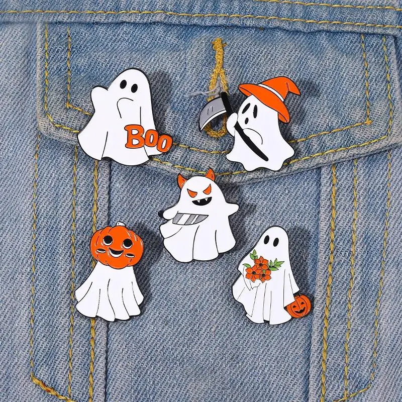 Halloween Boo Enamel Pins Custom Funny Pumpkin Brooches Death Lapel Badges Cartoon Cute Jewelry Gift for Kids Friends