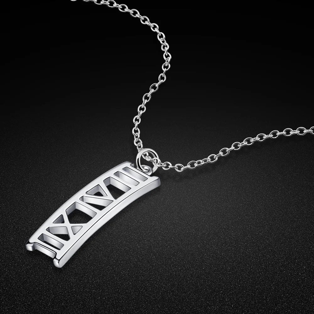 Vintage 925 Sterling Silver Necklaces for Women Goth Roman Numeral Pendant Choker Chain Necklace Anniversary Jewelry Gift