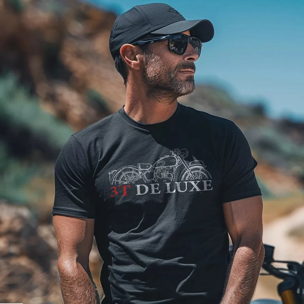 

2025 Summer Cotton Round Neck Short Sleeves for Men and Women Triumph De Luxe T-Shirt Motorcycle Tee Shirt for Vintage Riders
