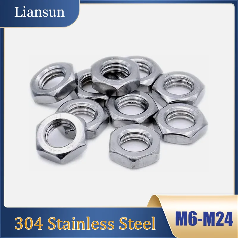 

1-50pcs304 Stainless Steel Fine-Thread Thin Hexagon Nuts M6M8M10M12M14M16M18M20M22M24 Hexagon Thin Lock Nuts Thin Half-Lock Nuts