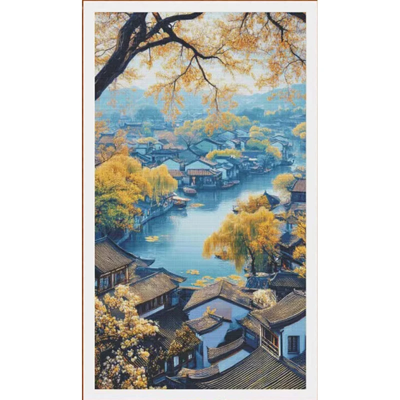 Water Town 14CT 16CT Printed On Canvas Cross Stitch DIY Set Chinese Pattern Kit Home Needlework Embroidery 149 Colors