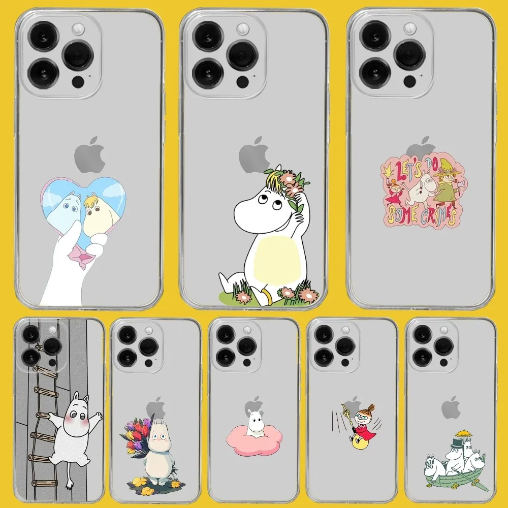 M-Moomins-s Cute Phone Case For iPhone13 14 11 12 15 Pro Max Transparent TPU Soft Case