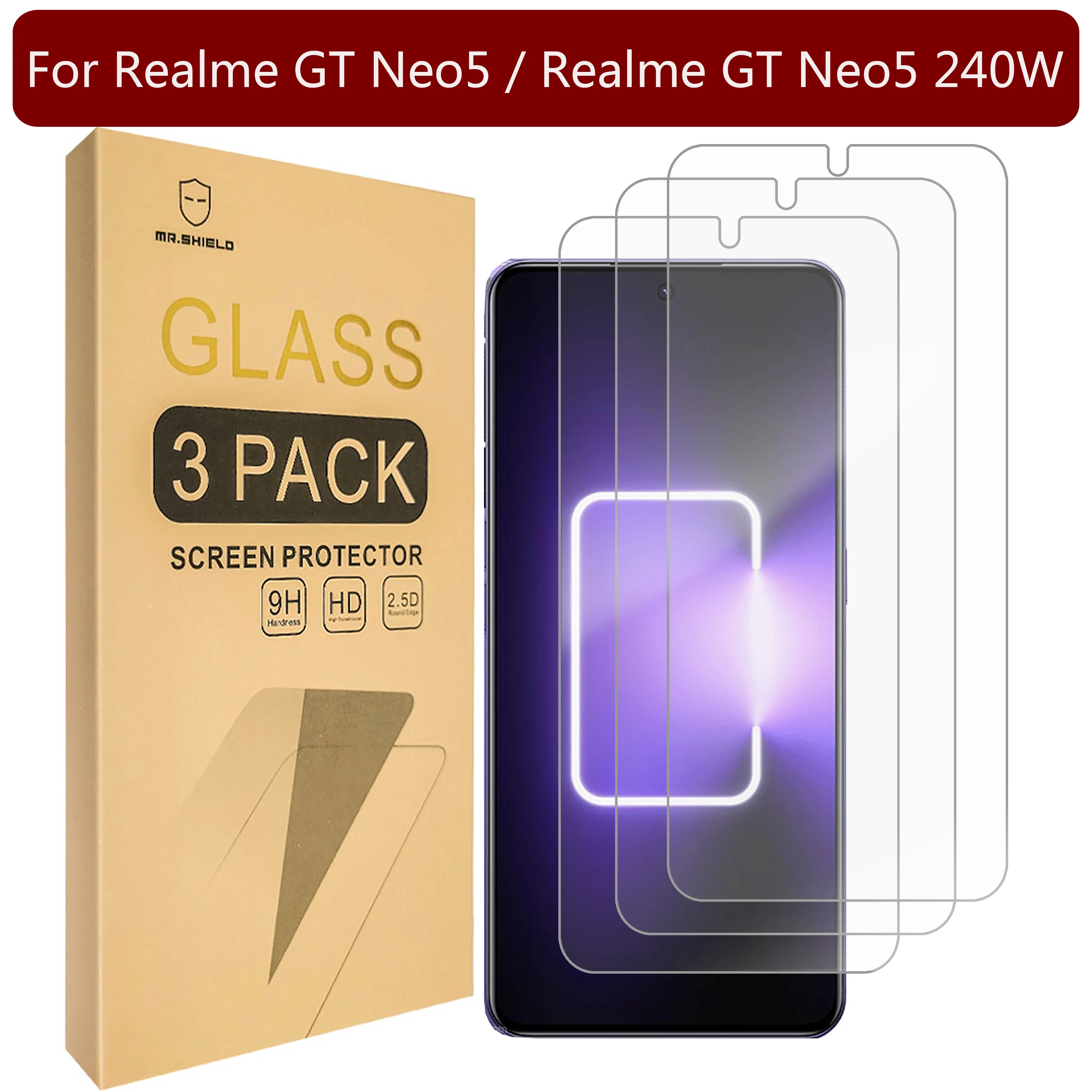 

Mr.Shield [в 3 упаковках] предназначен для Realme GT Neo5 / Realme GT Neo5 240W [закаленное стекло] [Японское стекло с твердостью 9H] экран