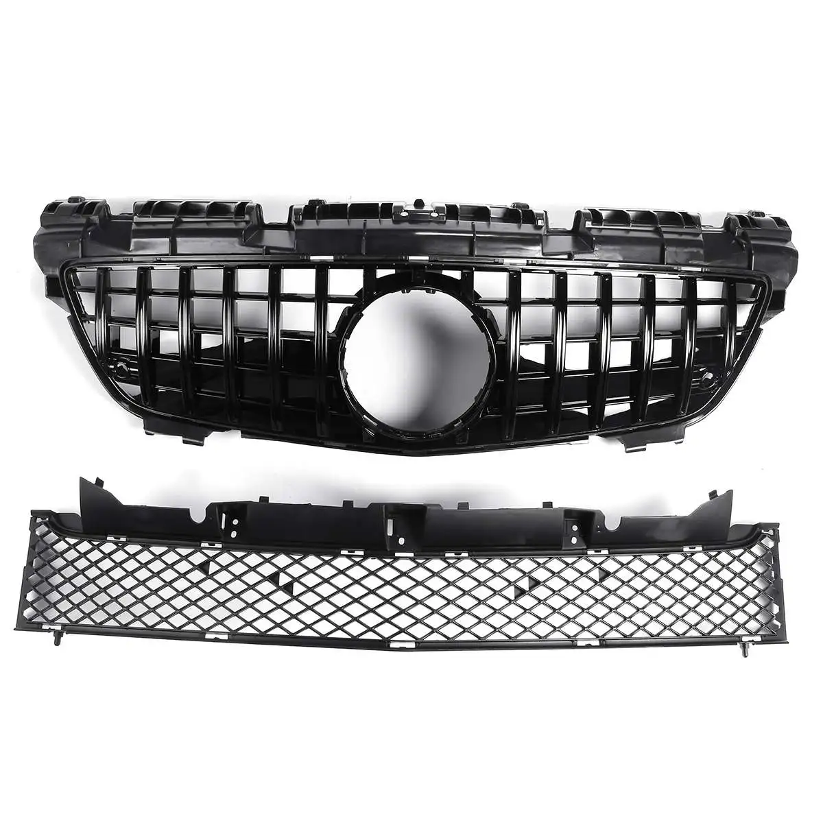 High Quality GT Style Car Front Bumper Grill Grille + Lower Bumper Grille Mesh For Benz SLK Class R172 200 250 350 2012-2016