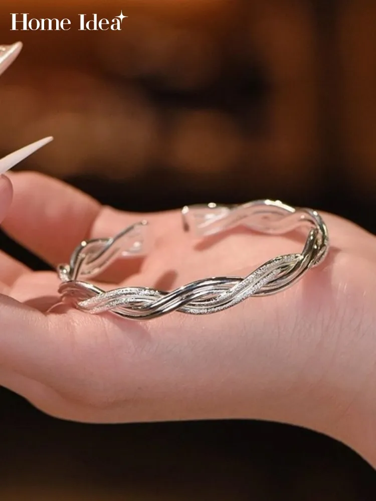 Women Weave Design 999 Pure Silver Bracelet High Quality Fine Jewelry Ladies Adjustable Sterling Silver Open Cuff Bracelets Gift