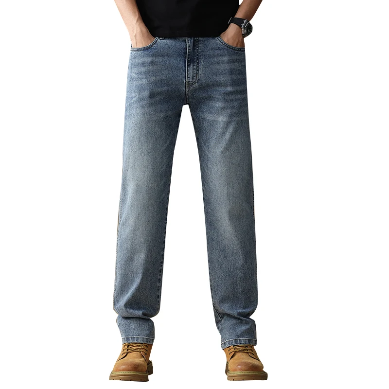 صافي الإصدار 2025 جينز صيفي جديد رقيق من الحرير الجليدي للرجال، بنطلون مستقيم مرن، مريح، أنيق، سراويل طويلة غير رسمية #5