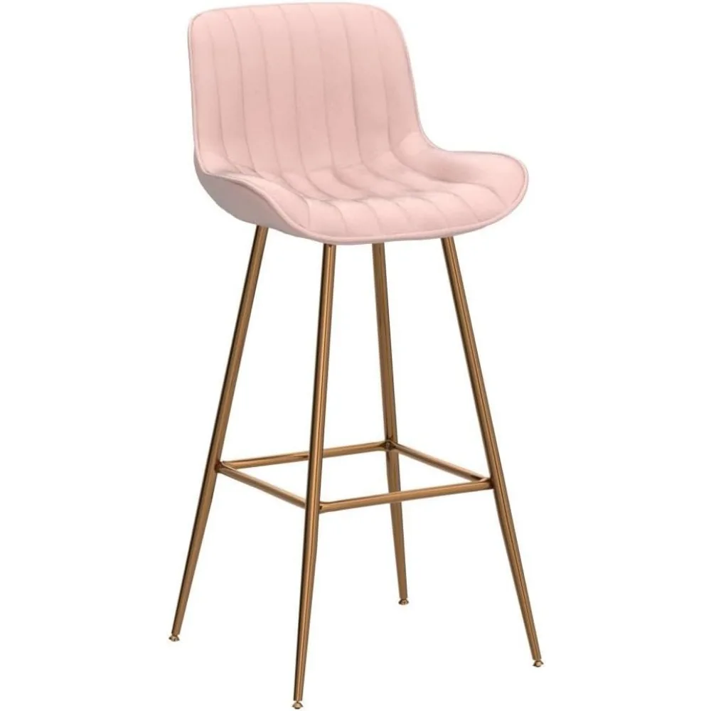 Pink Bar Stools Set of 2, Counter Height Bar Stools with Gold Legs, Velvet Bar Stools for Kitchen Island, Home Bar, Pubs.…