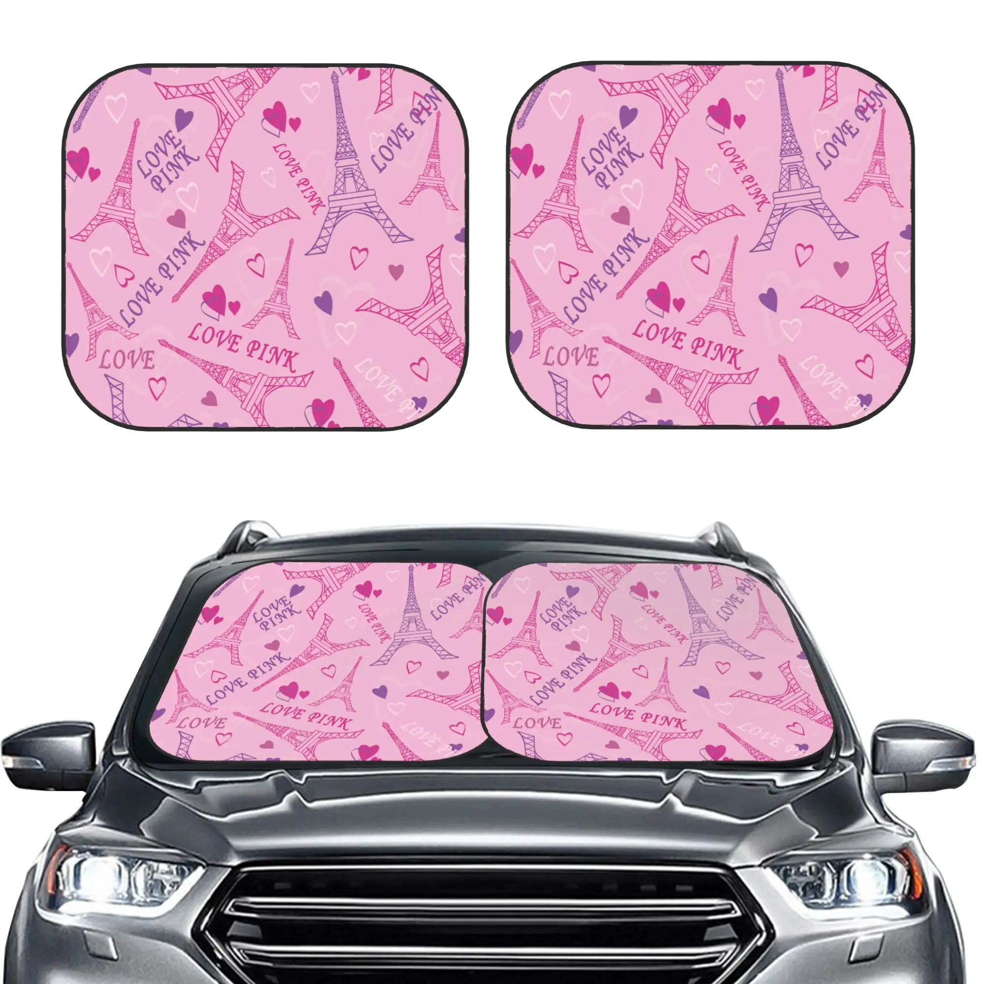 Eiffel Tower Pink Car Sun Protector 2PC Car Accessories Windshield Sunshade for Men Women Car Sun Shade Auto Sunshade Car Large