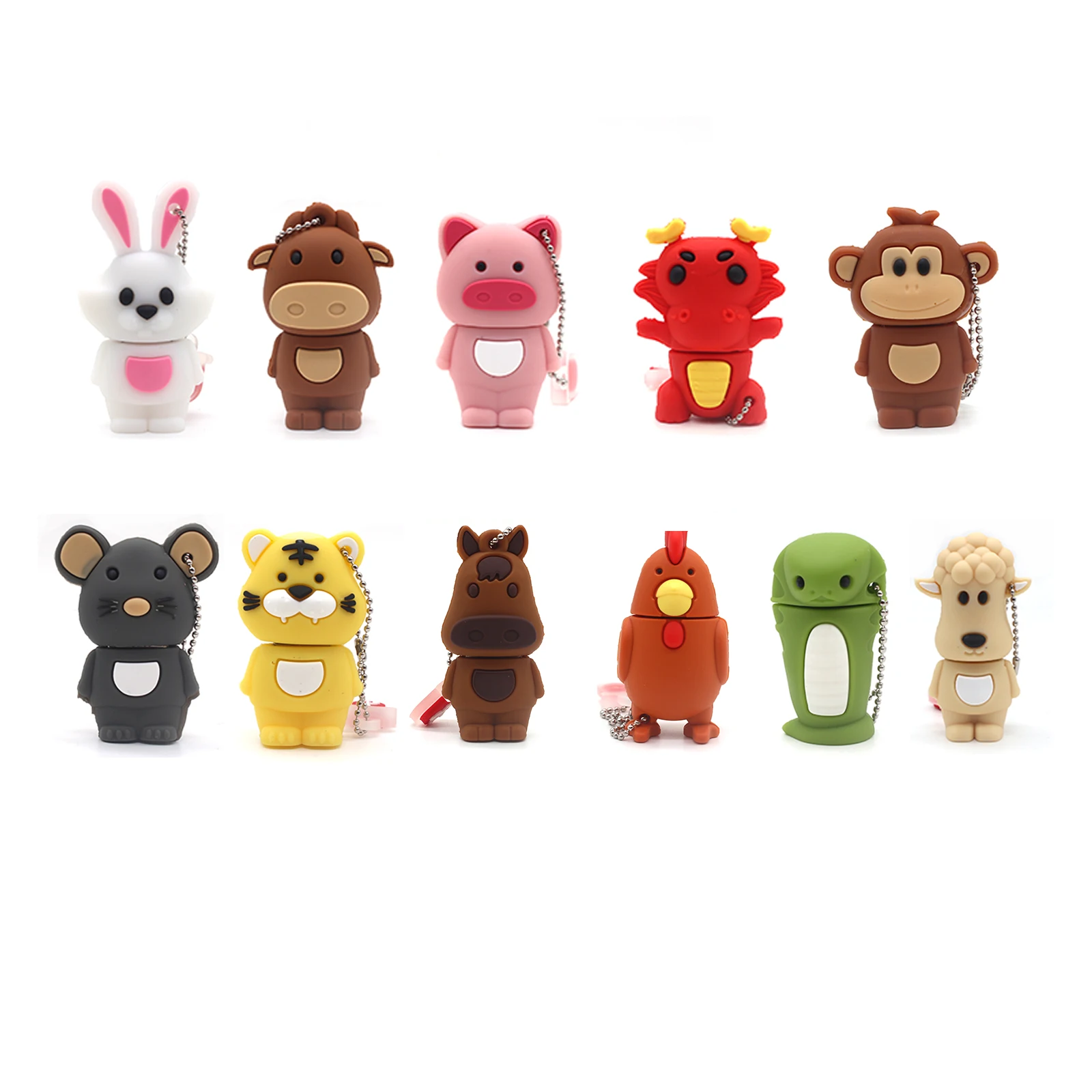 원숭이 펜 드라이브 호랑이 귀여운 Pendrive 양 Usb 플래시 드래곤 토끼 스틱 말 뱀 치킨 U 디스크 8/16/32/64GB 선물