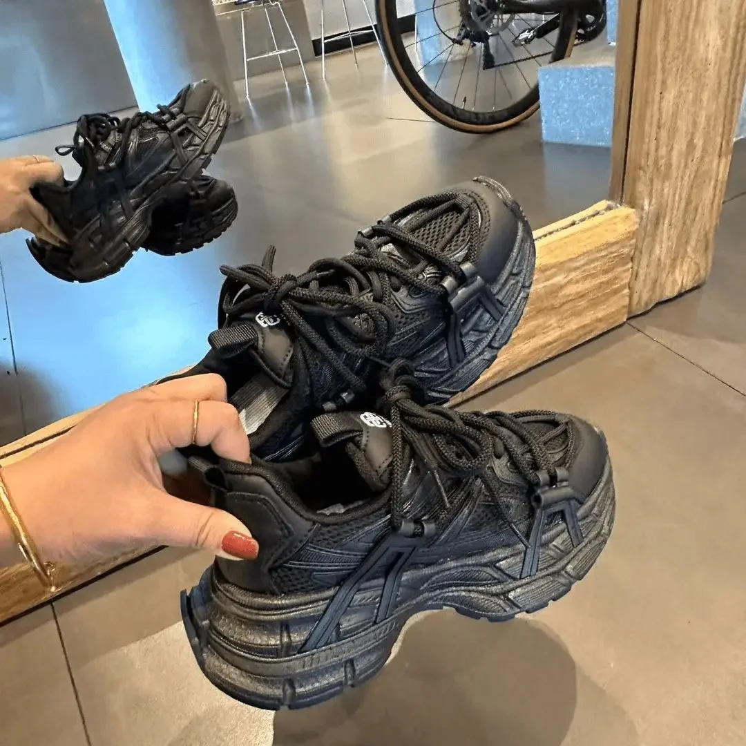 

2025 Spring New Women's Thick Sole Sneakers Mesh Retro Color Block Comfortable Casual Sports Shoes