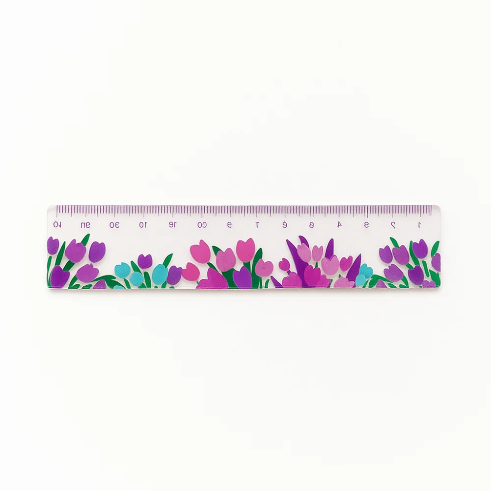 Penggaris Lurus Multifungsi Kreatif 15cm Transparan, Alat Gambar DIY Serbaguna, Penggaris Gambar Tulip Akrilik untuk Matematika dan Kantor