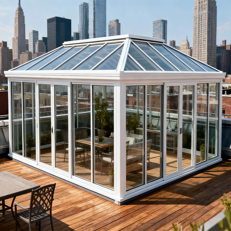 Customized Products Modern Modular Prefab Four Season Sunroom Glass Waterproof Solarium Hollow Aluminum Sun House