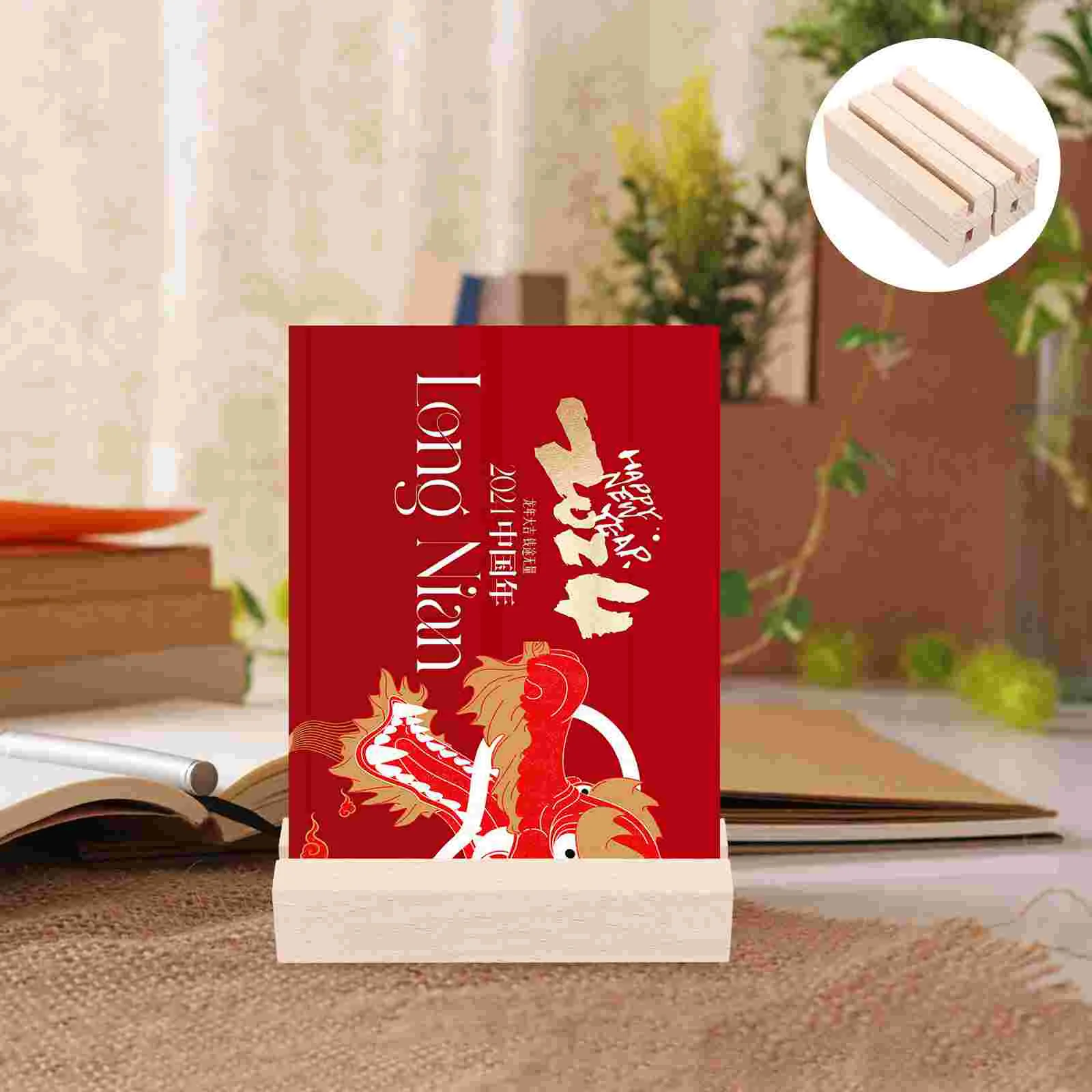 4 Pcs Photo Wooden Base Place Card Holders Calendar Stand Display Stands for Table