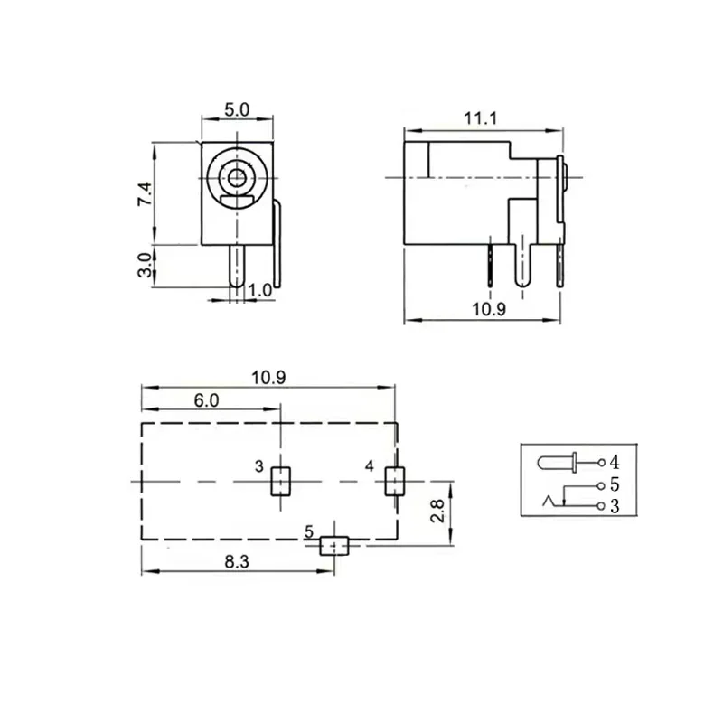 10Pcs Black DC-002 3.5x1.3mm DC Power Jack Socket Connector 3.5mm x 1.3mm DC Power Female Socket Right Angle PCB Mount Connector
