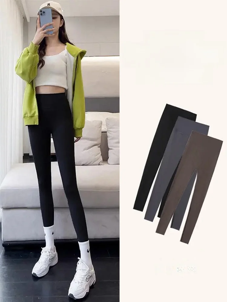 Pantaloni da yoga a vita alta Modello in pelle arca da donna Senza biancheria intima Vita alta Vestibilità comoda Autunno New Sle Casual Nove pantaloni