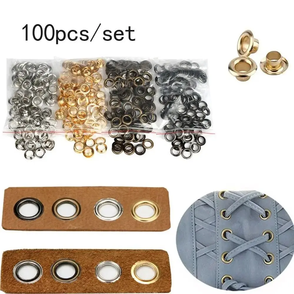 100Sets/pack DIY 4~12mm Eyelet Grommet Silvery Round Rings Copper Eyelet Grommet Hat Belt Tarp Accessories