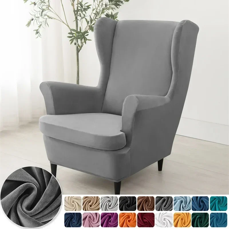 

Velvet Stretch Wingback Chair Covers Wing Armchair Cover with Seat Cushion Covers Elastic Sofa Slipcovers Pokrowce Na Fotele