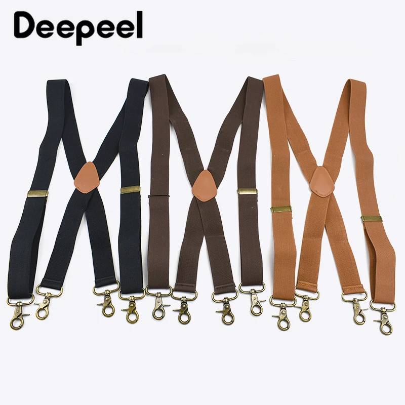 1Pc 3.5X120cm Men's Suspenders 4 Clips Buckles Adjustable X-Type Hook Clasp Braces Adult Elastic Belt for Male Pants Wide Strap