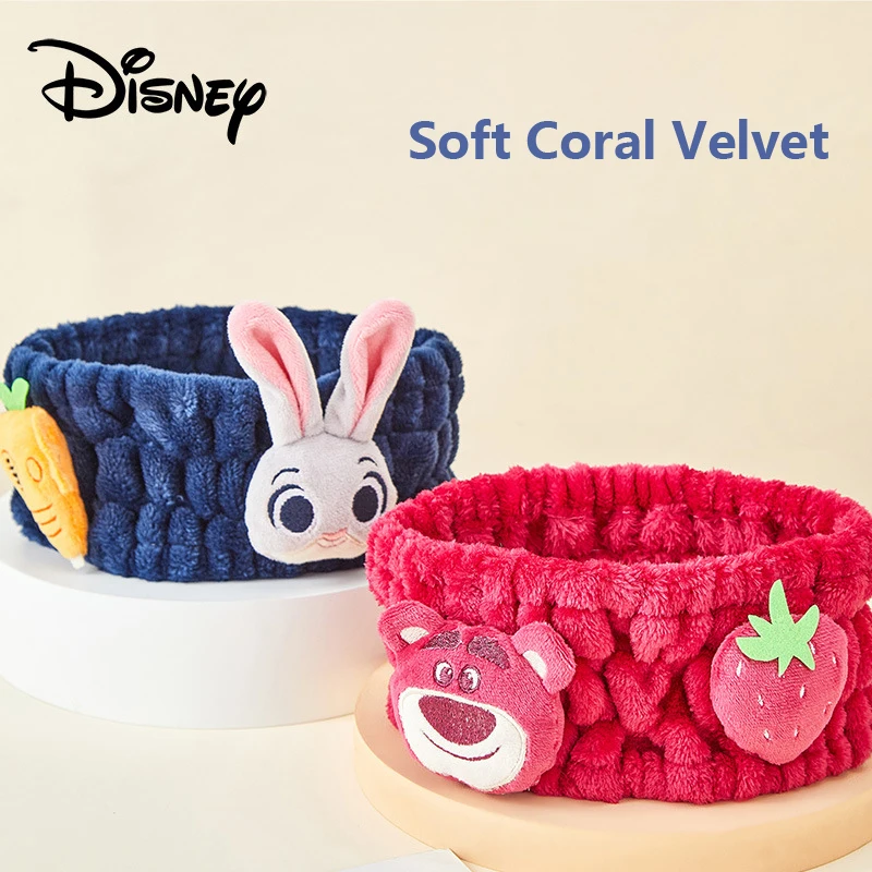 Disney Winnie Soft Coral Velvet Headband Stitch Hairband Lovers Washing Face Makeup Hair Elastic Women Skincare Hair Ribbon Gift