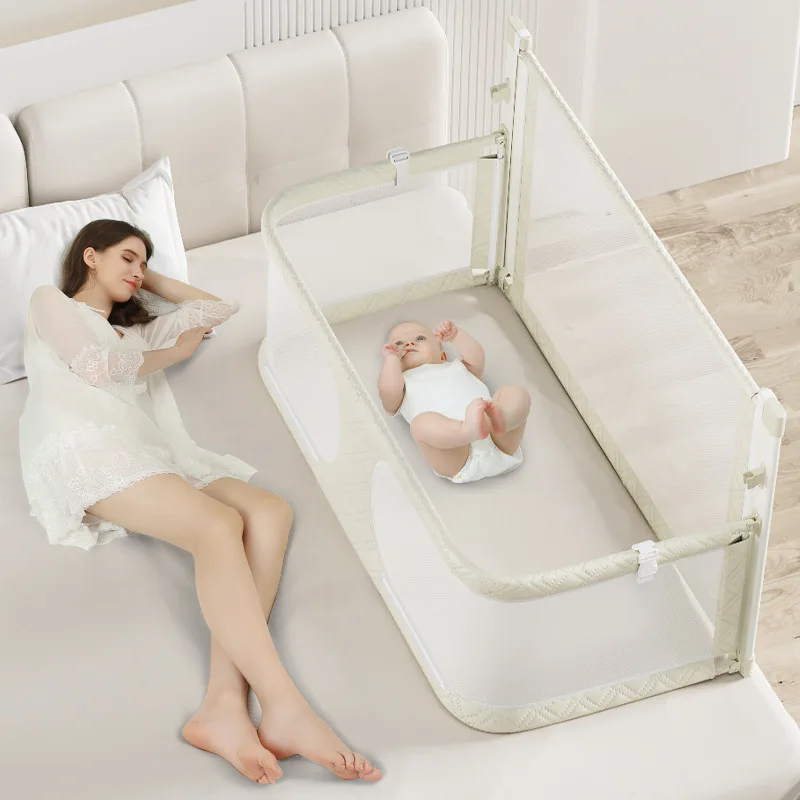 Bedside Sleeper Bassinet Adjustable and Movable Cradle With Storage Basket and Wheels Easy Folding Baby Bed