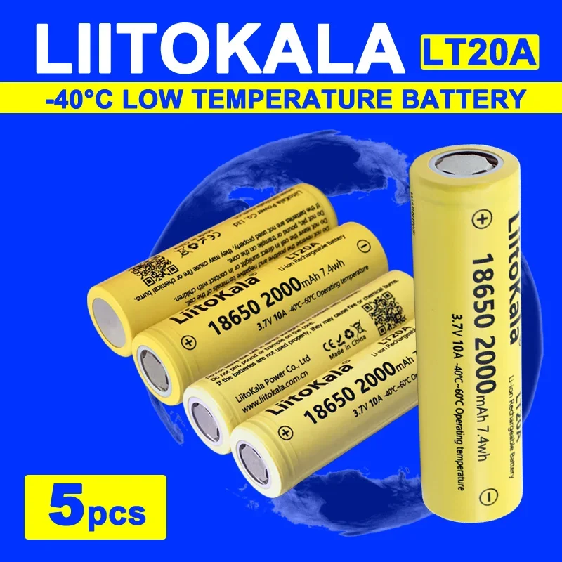 5pcs  LiitoKala LT20A 3.7V 18650 2000mAh Rechargeable Lithium Battery for Headlight Mini Fan Laser Pointer Flashlight