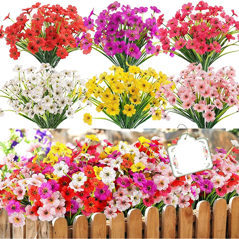 2/4Pcs 35cm UV Resistant Artificial Outdoor Flowers Shrubs Fake Greenery Plants Floral Decor for Garden Home Yard Arrangement