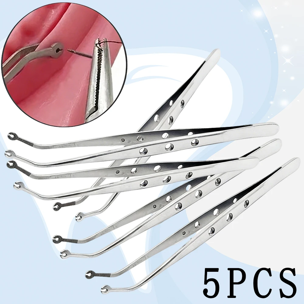 

5 Piece Dental Stitching Tweezers Cotton Dressing Forceps Serrated Tip for Needle Handling Wound Care and Suture Management