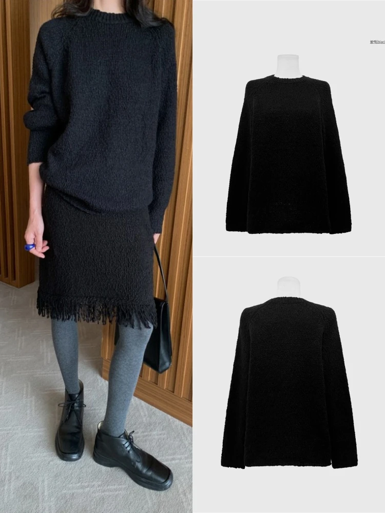 

Knitted round Ne Particle Sensation f Skirt with Tassel Loose Fit Long Sve mid Length Knitwear for Women