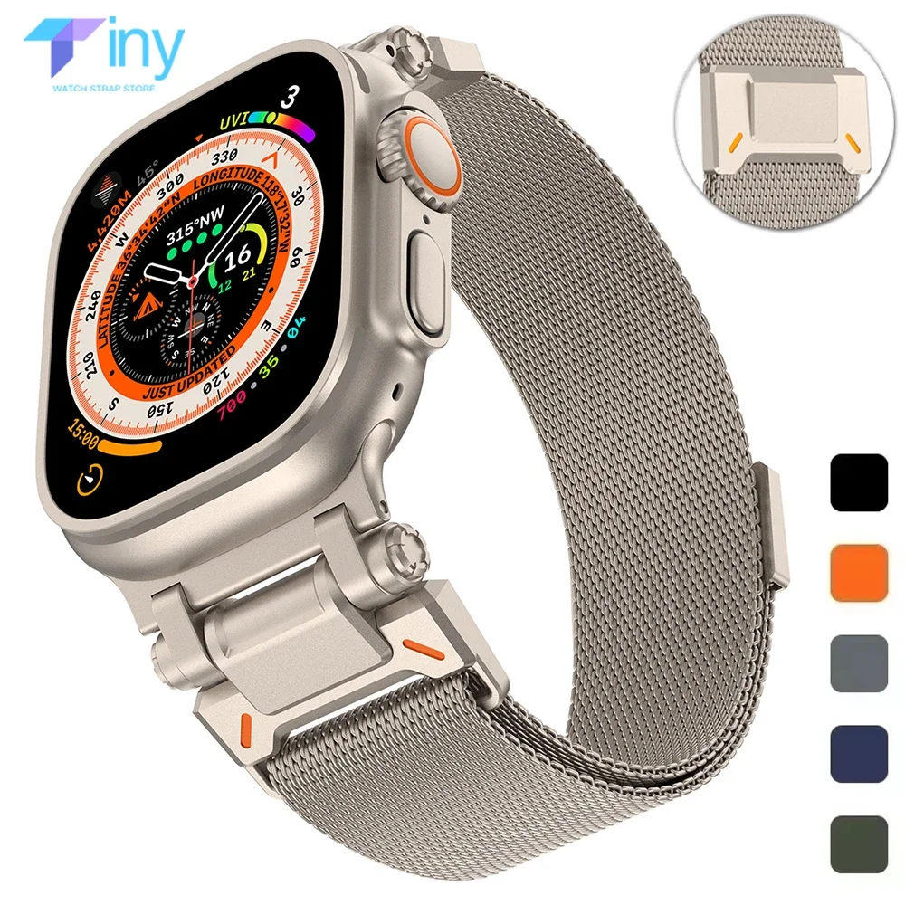 Milanese Titanium Color Band for Apple Watch Ultra 2/1 49mm 46mm 45mm 44mm Magnetic Loop Strap for IWatch Series 10 9 8 7 6 5 4