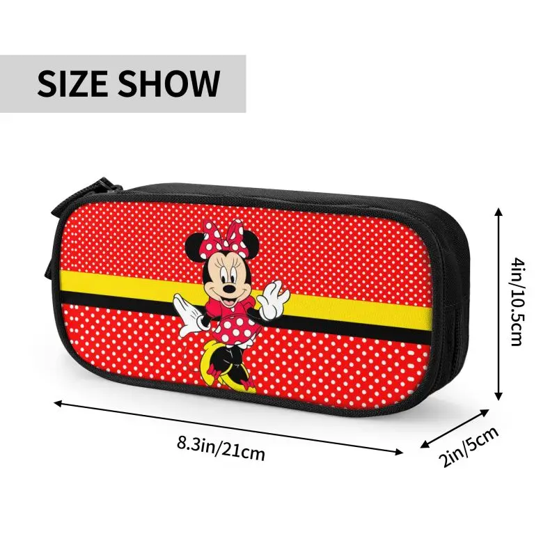 Imagem -04 - Personalizado Minnie Mouse e Polkadot Anime Pencil Case para Meninos e Meninas Bolsa de Caixa de Caneta de Grande Capacidade Material Escolar