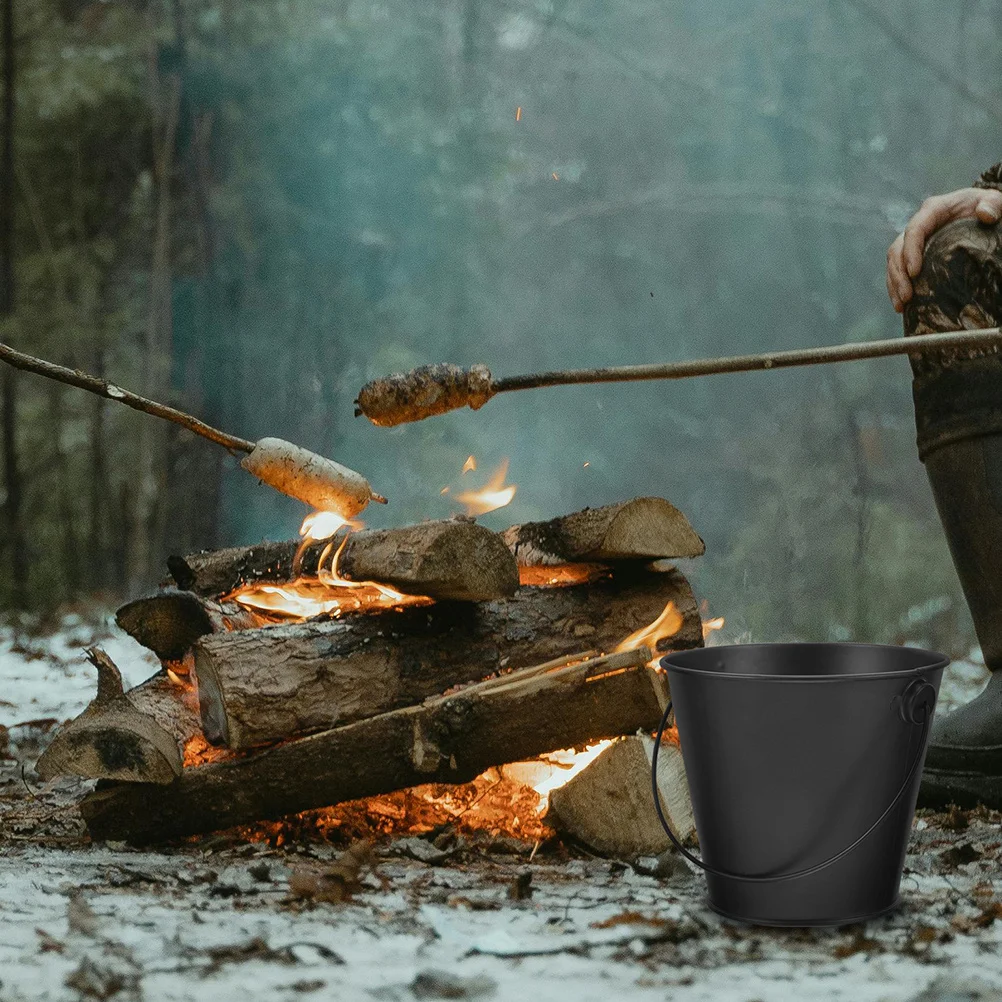 

2pcs Grease Drip Tray Ash Bucket Metal Bucket Black Round Tin Pail For Grill Fireplace Stove Accessories Wood Pellet Charcoal