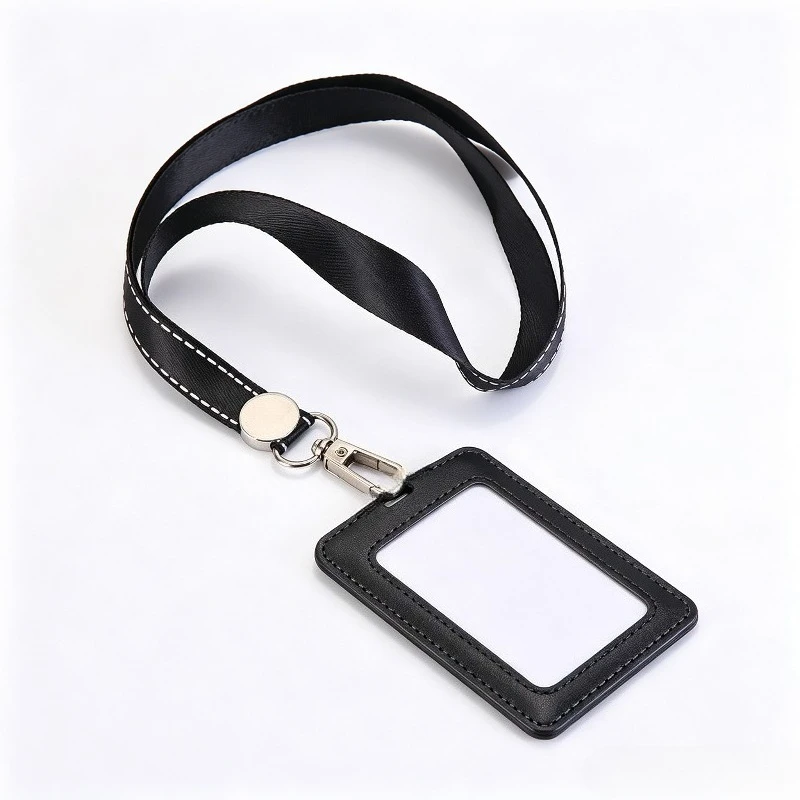 PU Leather Multi Slot Name ID Card Holder Lanyard Set Badge Holder Vertical Working Permit Case Pass Work Card Cover Sleeve