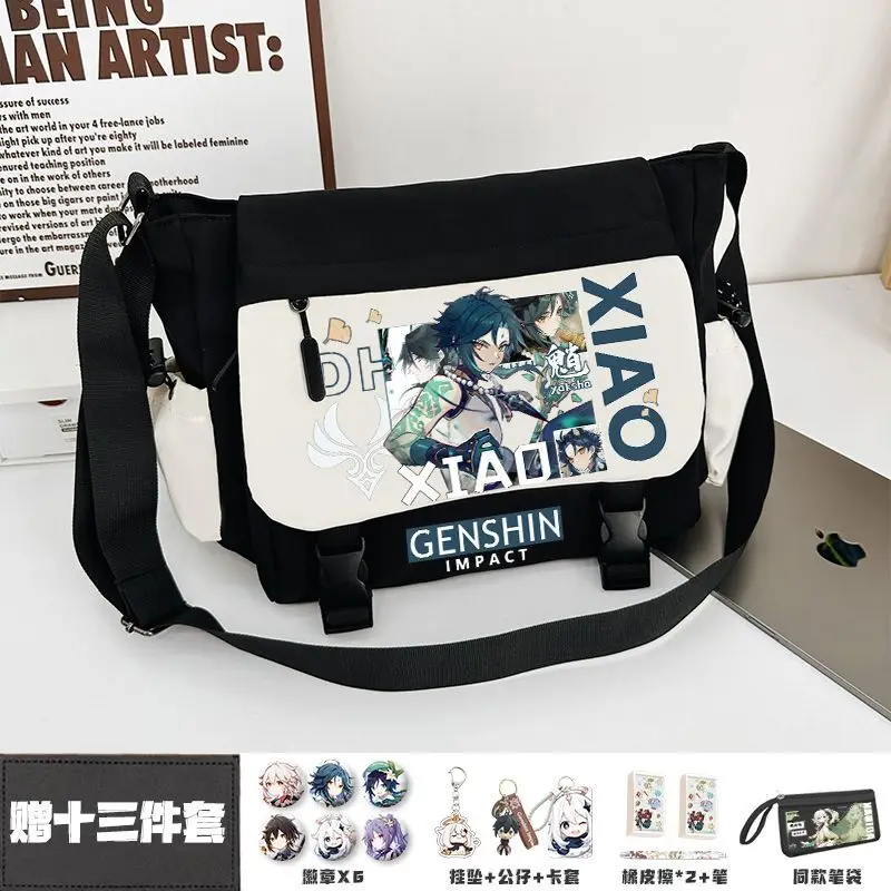 Genshin Impact Xiangling Hu Tao Zhongli Crossbody For Men Women, Junior And Senior High School Students Pain Tutoring Bag, L