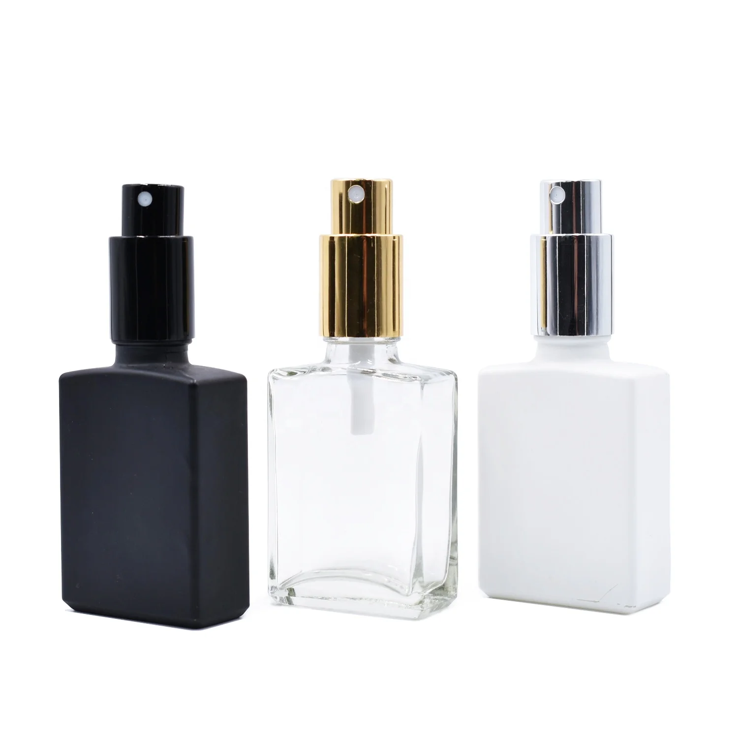 

200pcs/lot Wholesale high-end 15ml 30ml 50ml 100ml Rectangular Atomizer Perfume Glass spray Bottle with Gold ALUMINUM SPRAY CAP